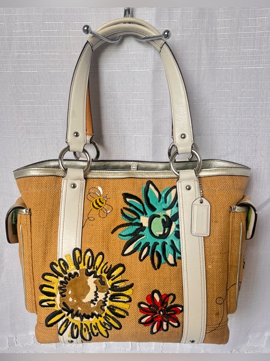 Coach Handbags - Coach vintage Canvas Floral Tote Handbag in Mustard Yellow with bumblebee 🐝